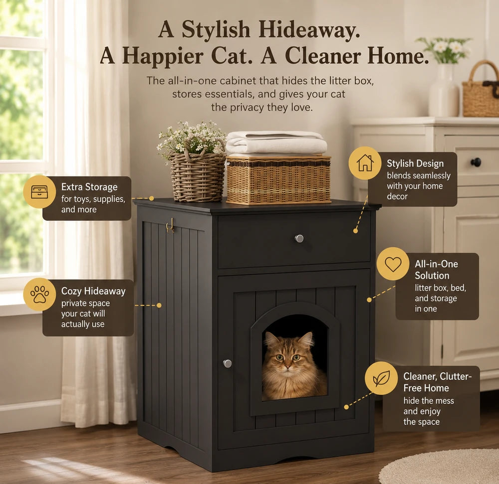 Modern Cat Hideaway Cabinet™ | Bed & Toy Storage, Litter Box Enclosure